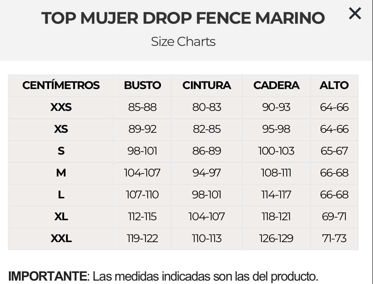 Top mujer drop fence azul marino