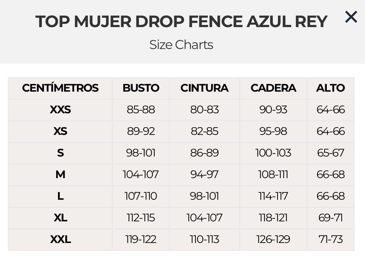 Top mujer drop fence azul rey