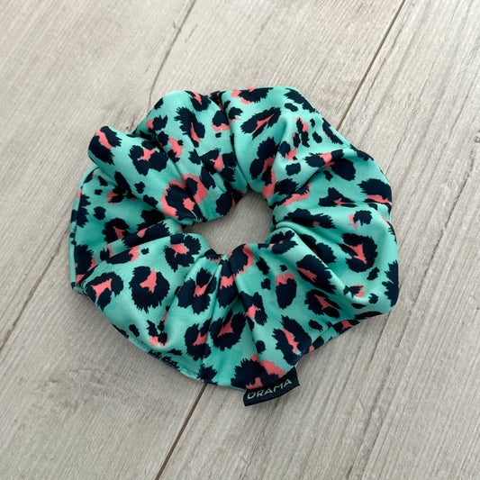 Scrunchie print verde-rosa